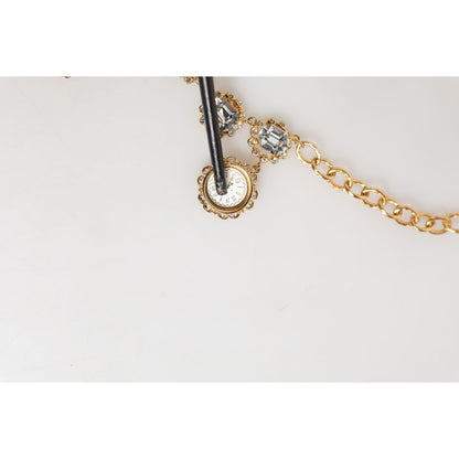 Dolce & Gabbana Gold Crystal Clock Face Pendant Statement Jewelry Necklace