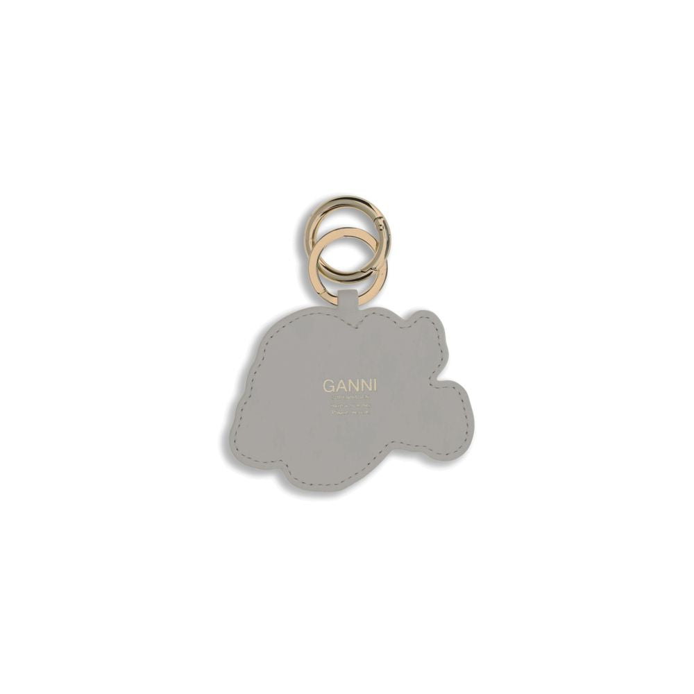 Ganni Multicolor Recycled Leather Keychain shaped like a puppy with gold ring and clasp, made of 65% recycled leather, AW25 collection.