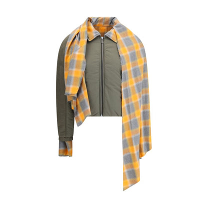 MARBELL Green Cotton Coat with plaid maxi scarf, front zip, long sleeves, quilted down for comfort and contemporary style, AW25 season.