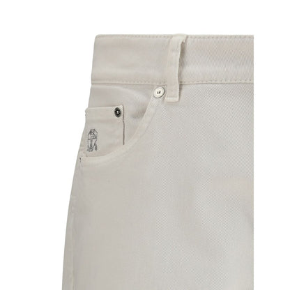 Brunello Cucinelli White Cotton Slim Fit Jeans