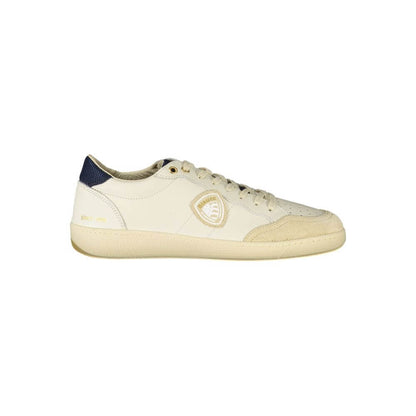 Blauer White Polyester Sneaker with blue details, laces, removable insole, and logo application.