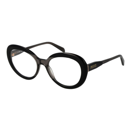 Emilio Pucci Black Women Glasses Frame in acetate with full-rim round style, size 53-18-140, includes branded case.