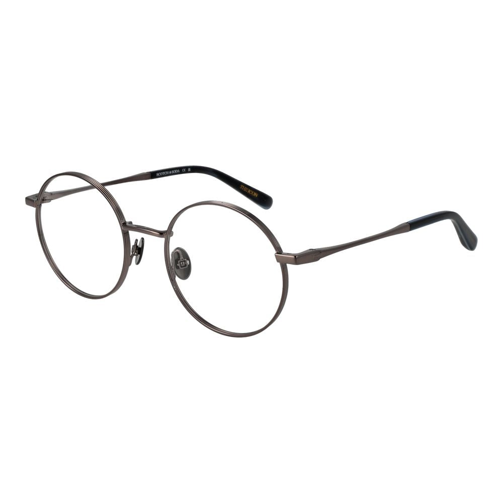 Scotch & Soda Gray Men Glasses Frame, gunmetal full-rim round style, metal material, demo lenses, size 50-20-140.