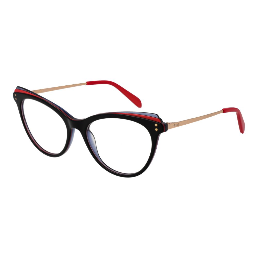 Emilio Pucci Black Women Glasses Frame, acetate cat eye design with demo lenses and full-rim style, includes branded case.
