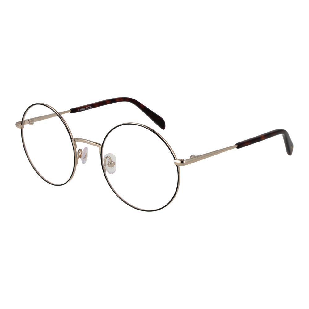 Emilio Pucci Black Women Glasses Frame, metal full-rim, round style, demo plastic lenses, includes branded case.