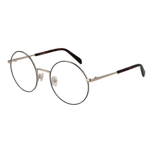 Emilio Pucci Black Women Glasses Frame with metal full-rim and demo lenses, round style, in black color. Size 53-22-140.