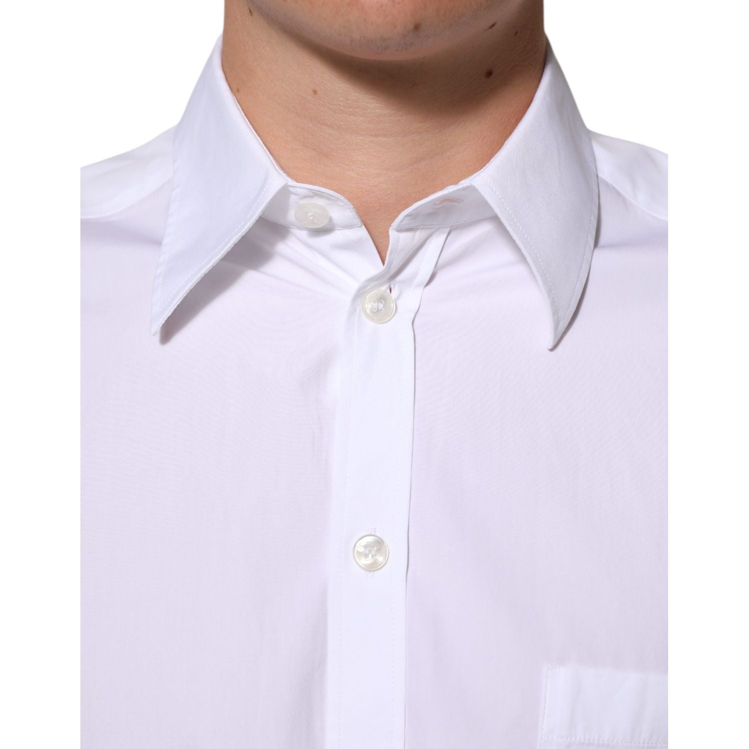 Dolce & Gabbana White Logo Plaque Collared Formal Dress  Shirt