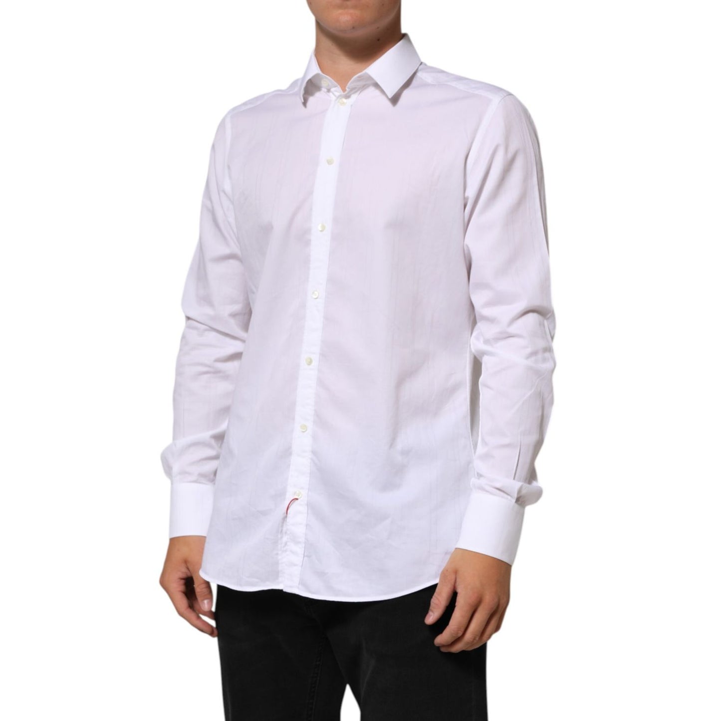 Dolce & Gabbana White Cotton MARTINI Men Formal Dress Shirt - Slim fit, long sleeve, classic collar design, ideal for business or events