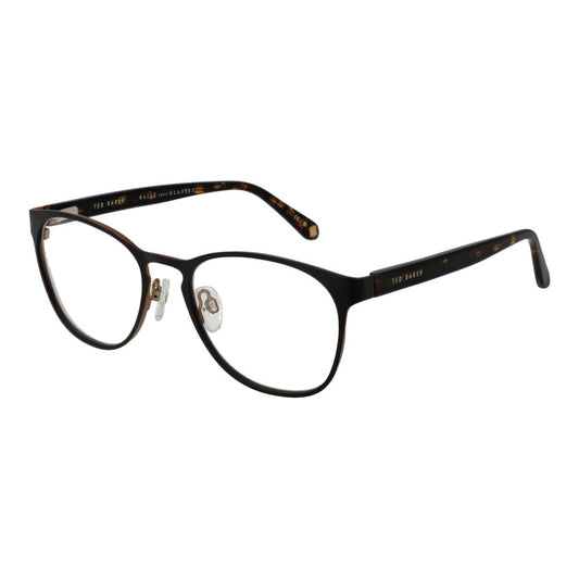 Ted Baker Black Men Glasses Frame, full-rim metal design, black panto style, demo plastic lenses, size 52-18-140 with 135mm frame width.