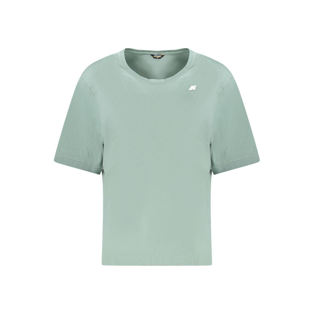 K-WAY Green Cotton Women T-Shirt with wide neck and K-WAY logo, short sleeves, in mint color for a stylish casual look.