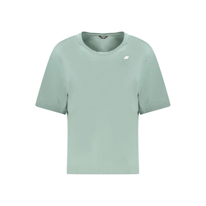 K-WAY Green Cotton Women T-Shirt with wide neck and K-WAY logo, short sleeves, in mint color for a stylish casual look.