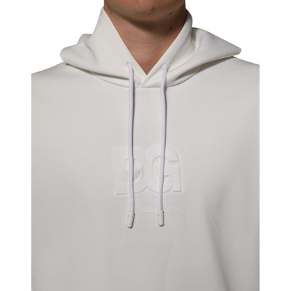 Dolce & Gabbana White Logo Hooded Men Sweatshirt  Sweater