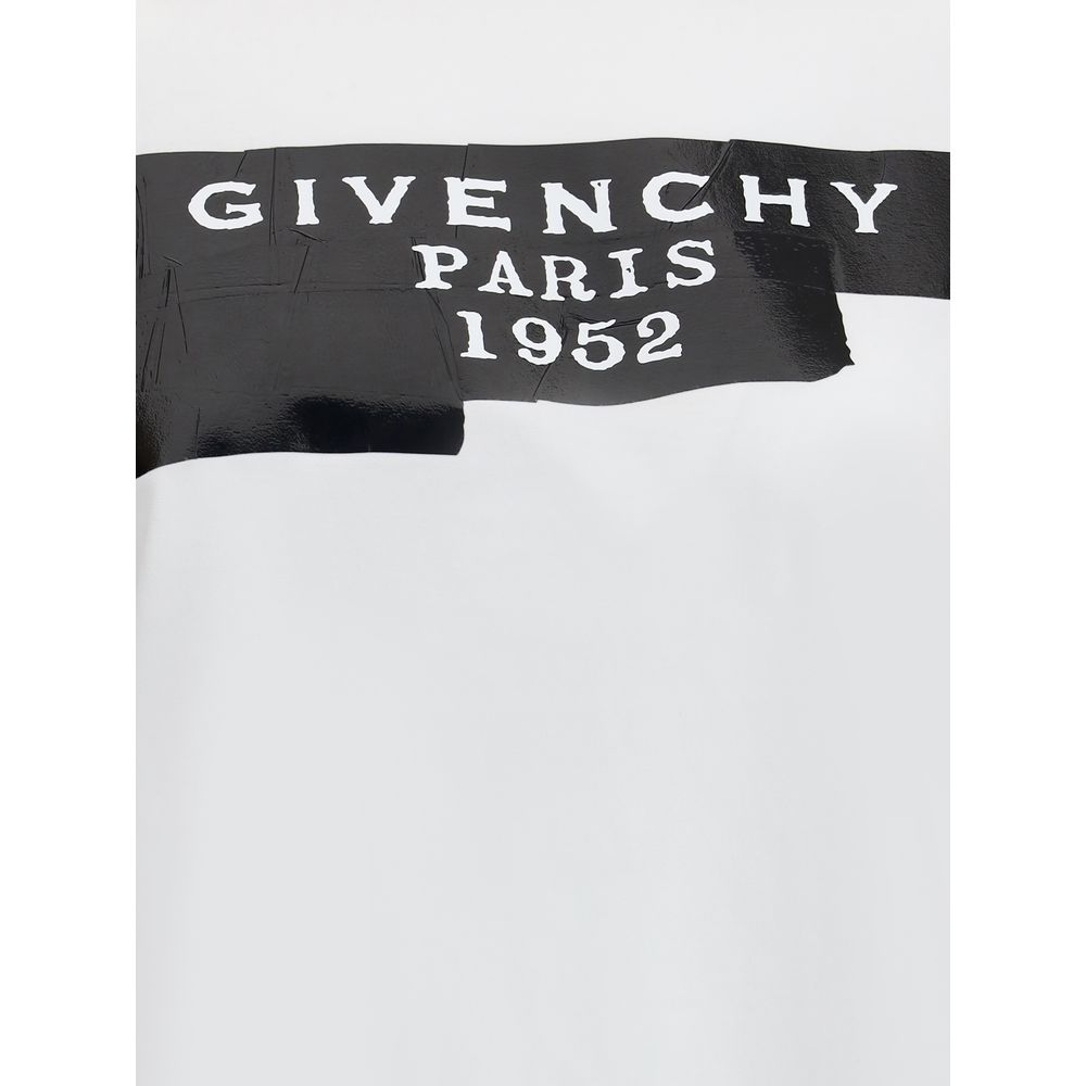 Givenchy White Cotton T-Shirt with black 'GIVENCHY Tape 3D' print, featuring a modern design, made from 100% cotton for AW25 season.