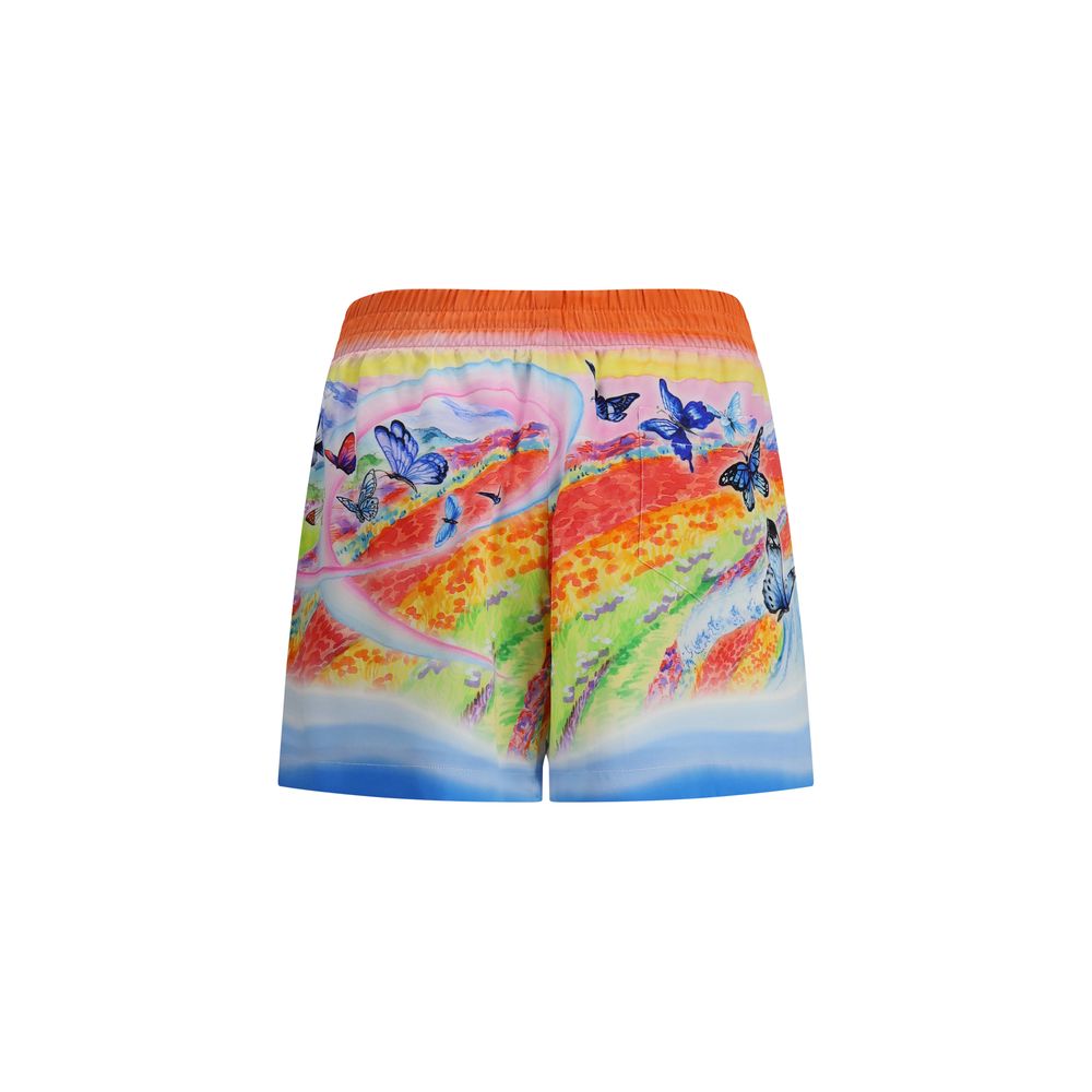 Casablanca Multicolor Silk Bermuda Shorts with landscape and butterfly print, 100% silk, AW25 collection, regular fit summer style.