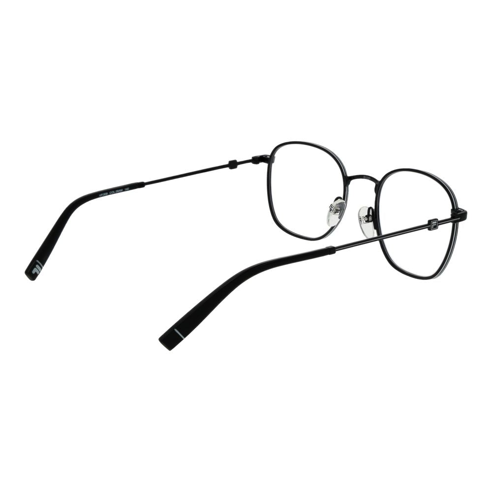 Fila Black Unisex Glasses Frame, full-rim stainless steel round eyewear, 51-21-140 size with demo plastic lenses.