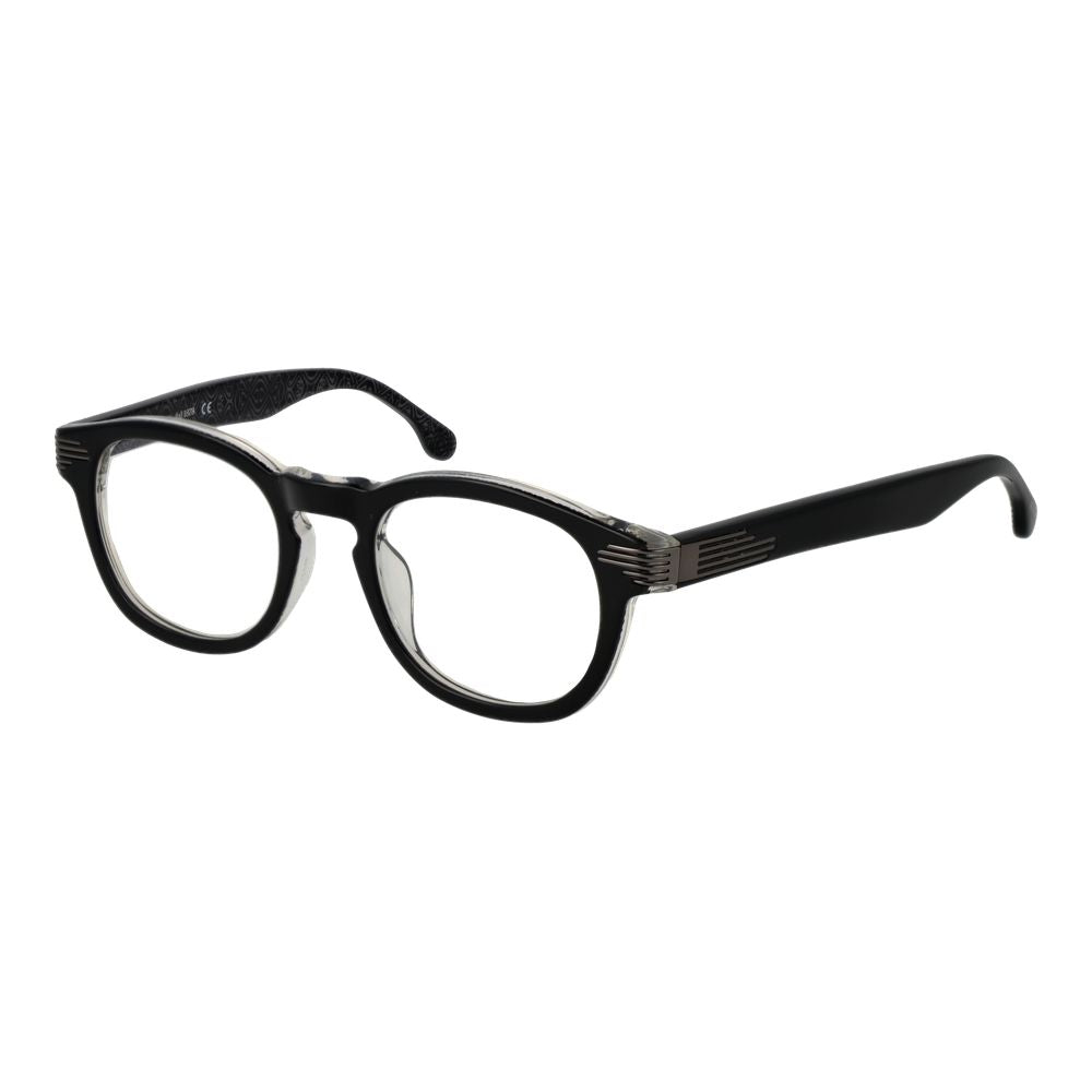Lozza Black Unisex Glasses Frame with full-rim cellulose acetate, demo lenses, 48mm width, and panto style, includes branded case.