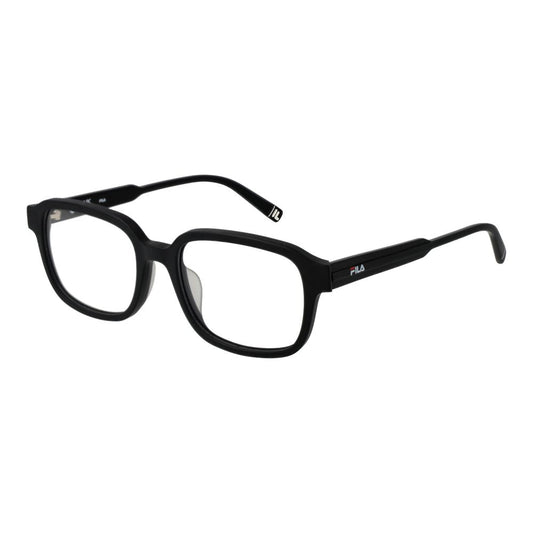 Fila Black Men Glasses Frame, full-rim square design, black cellulose acetate with demo lenses.