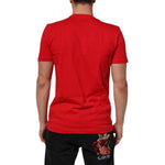 Back view of Dolce & Gabbana Red Goodluck 2023 Cotton Crew Neck T-shirt, short sleeve, regular fit, made from 100% cotton.
