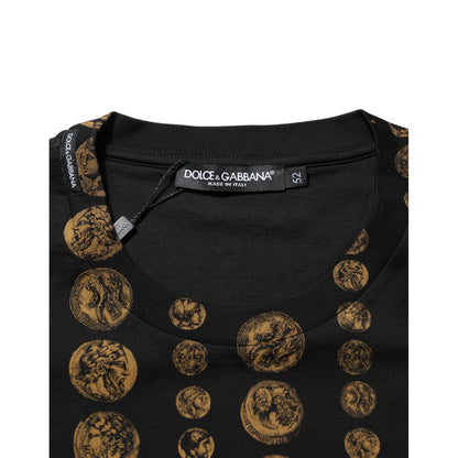 Dolce & Gabbana Black Cotton Coin Print Crew Neck T-shirt