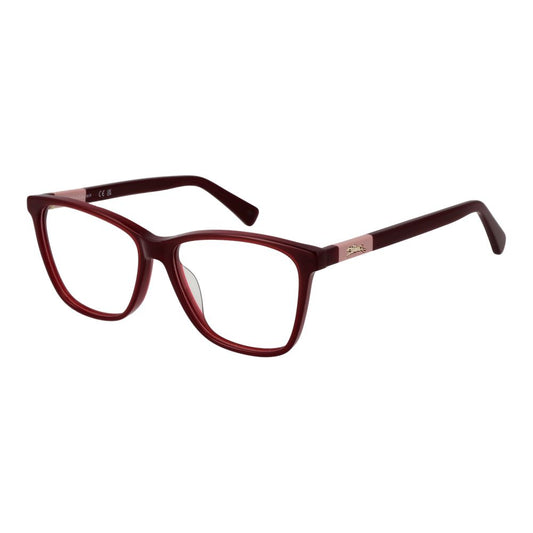 Longchamp Red Women Glasses Frame, square full-rim acetate design with demo lenses, size 52-14-140, includes branded case.