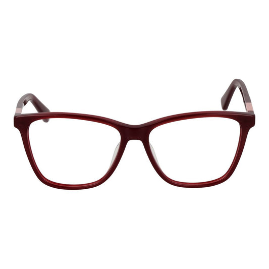 Longchamp Red Women Glasses Frame, acetate full-rim square design, red color, size 52-14-140 with demo plastic lenses.