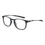 Nike Gray Unisex Glasses Frame with titanium full-rim design, size 49-20-145, no hinge spring, includes branded case.