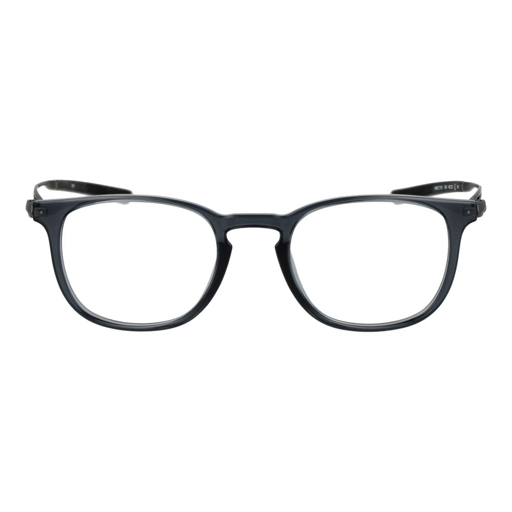 Nike Gray Unisex Glasses Frame, titanium full-rim design, gray color, demo plastic lenses, size 49-20-145, round style