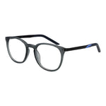 Nike Gray Unisex Glasses Frame, full-rim metal frame, gray color, demo plastic lenses, size 51-20-145, round style, no spring hinge.