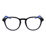 Nike Blue Men Glasses Frame in full-rim round style, stainless steel material with demo plastic lenses, 50-20-140 size.