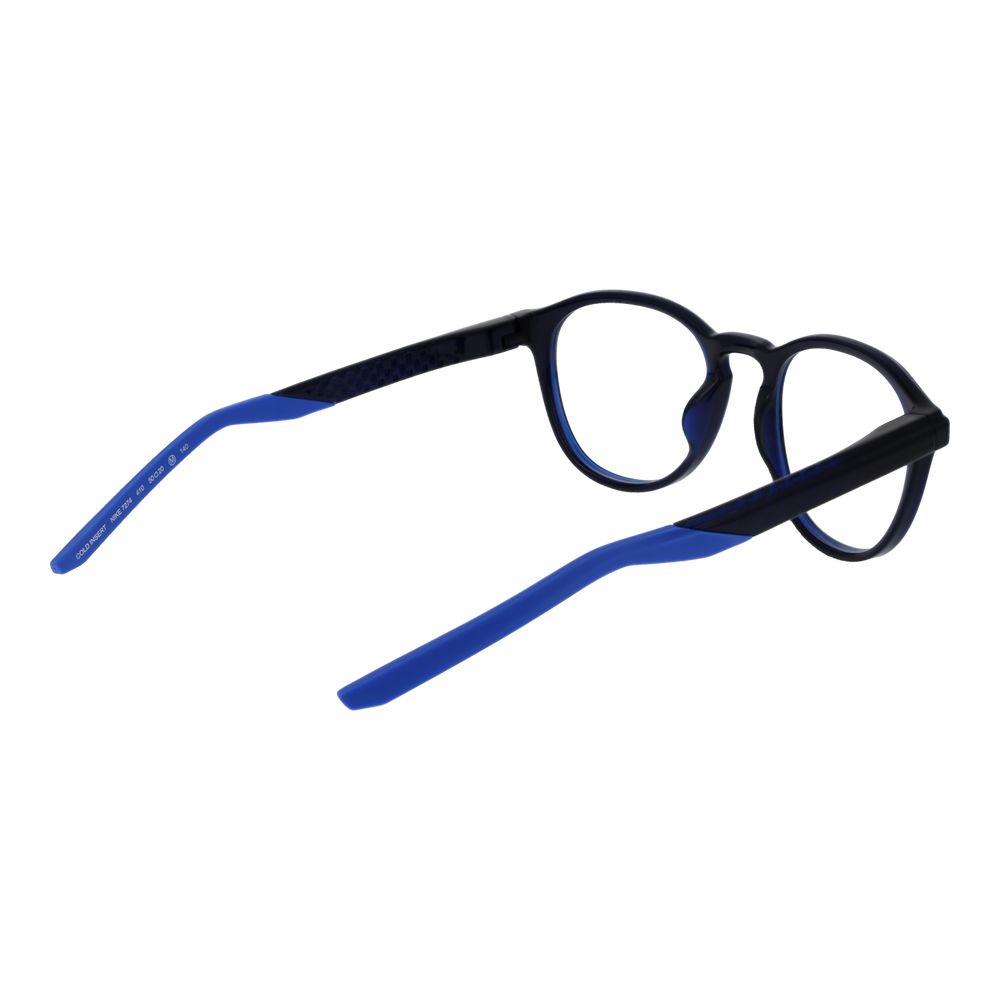Nike Blue Men Glasses Frame in stainless steel, full-rim, round style with demo lenses, size 50-20-140, in blue color.