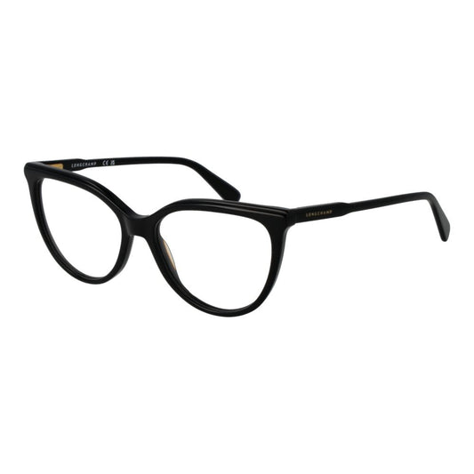 Longchamp Black Women Glasses Frame in full-rim acetate, cat eye style, size 53-16-140 with demo lenses.