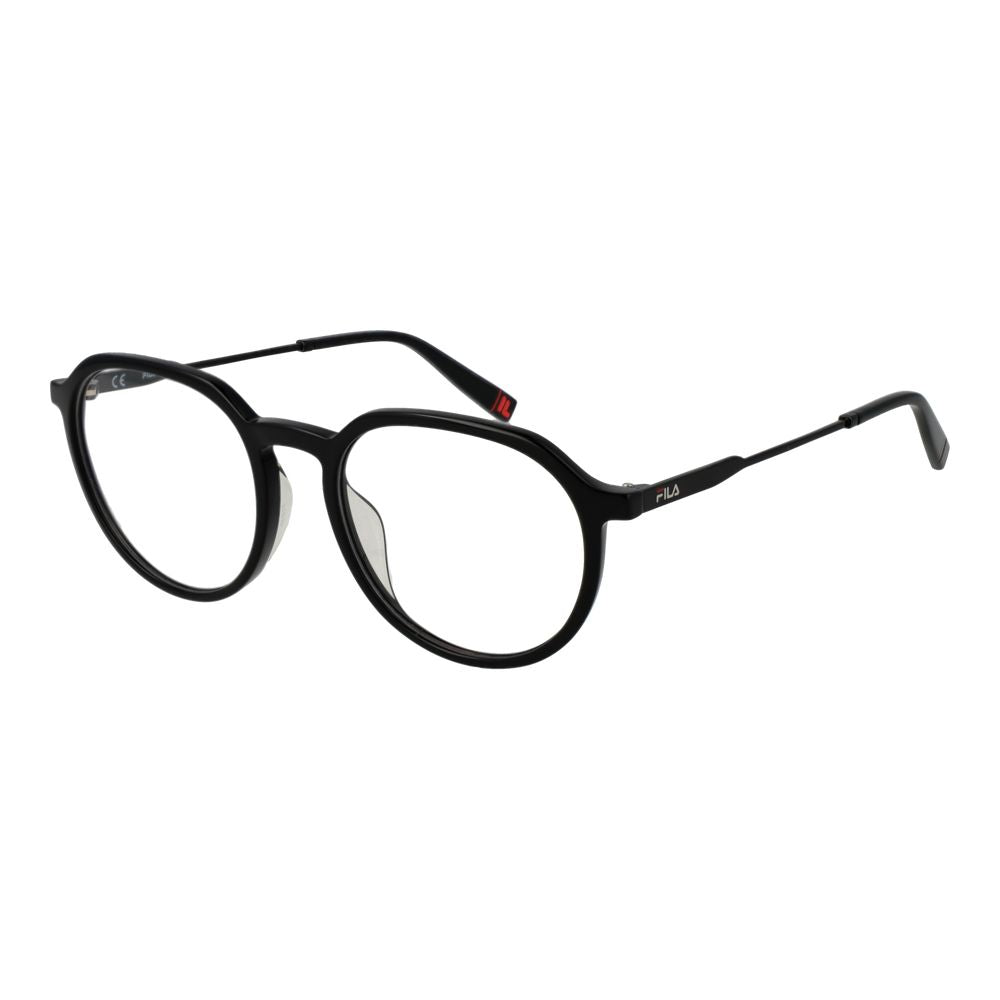 Fila Black Unisex Glasses Frame with full-rim stainless steel and demo lenses, size 51-18-140.