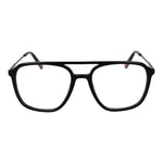 Fila Black Men Glasses Frame, stainless steel full-rim aviator style with demo lenses, size 54-18-145, black color with plastic lenses.