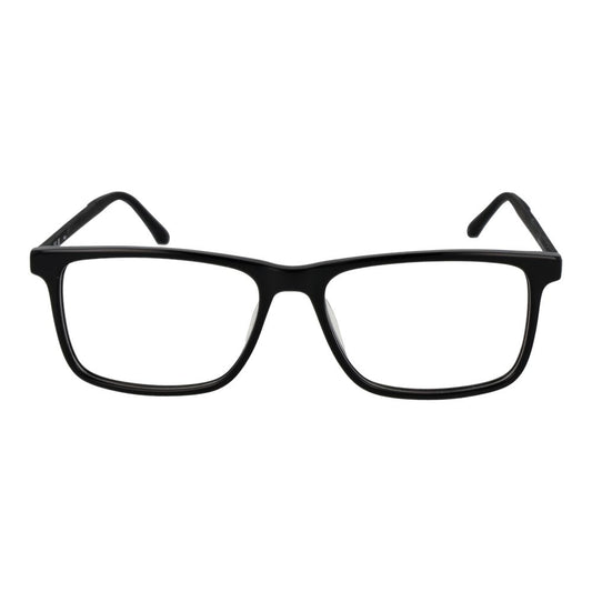 Fila Black Men Glasses Frame in black plastic, full-rim rectangular style, size 55-16-140, with demo lenses, high-quality men’s eyewear.