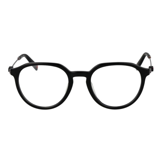 Fila Black Unisex Glasses Frame, full-rim metal eyewear with demo lenses, size 50-20-145, in black color for men and women.