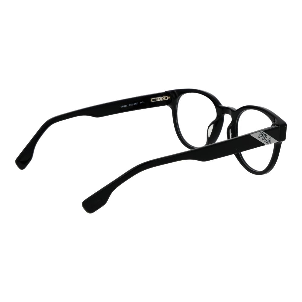 Fila Black Unisex Glasses Frame with full-rim cellulose acetate design, in black color, featuring spring hinge and panto style.