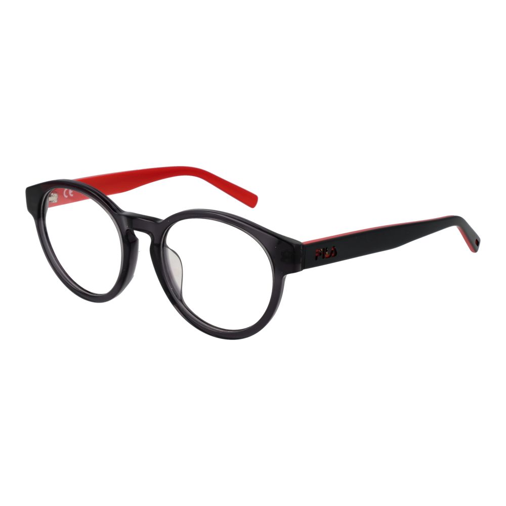 Fila Black Unisex Glasses Frame in full-rim cellulose acetate, demo lenses, panto style, size 50-19-140.
