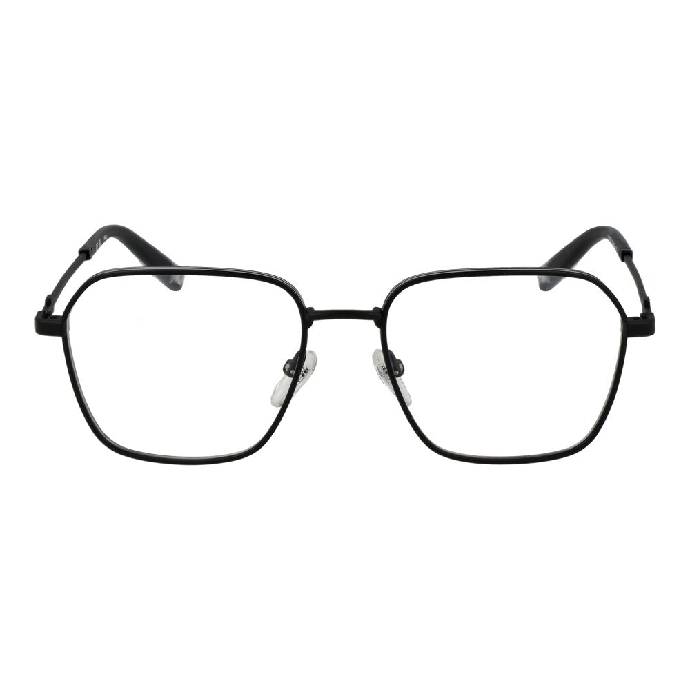 Fila Black Unisex Glasses Frame, stainless steel full-rim square eyewear with demo plastic lenses, size 52-17-140.
