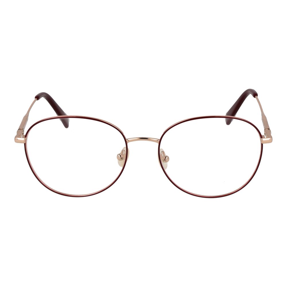 Alt Tag: Longchamp Red Women Glasses Frame in metal full-rim panto style, demo lenses, with case. Size 54-17-140, spring hinge included.
