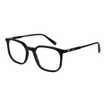 Fila Black Unisex Glasses Frame in full-rim square style, black plastic with 49-18-135 dimensions, featuring a spring hinge.