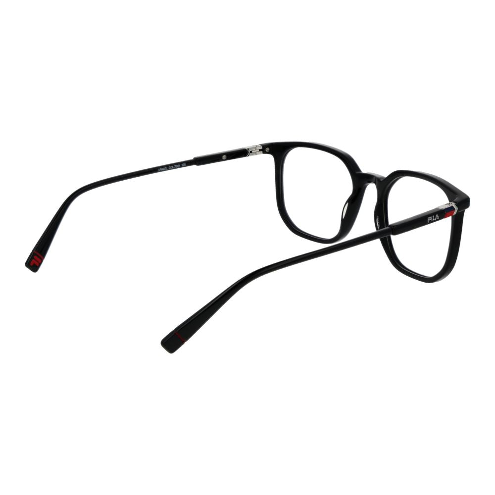 Fila Black Unisex Glasses Frame - Full-Rim Plastic Eyewear, Size 49-18-135, Square Style, Demo Lenses, Spring Hinge