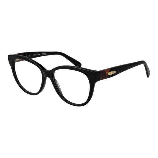 Longchamp Black Women Glasses Frame in full-rim acetate with demo lenses, style Panto, size 53-16-140, includes branded case