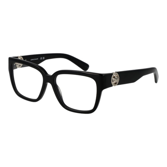 Longchamp Black Women Glasses Frame, black acetate full-rim rectangular style, size 52-14-140, demo plastic lenses.
