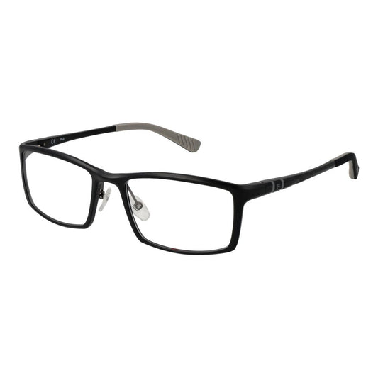 Fila Black Men Glasses Frame with full-rim aluminum rectangle design and demo lenses in black.