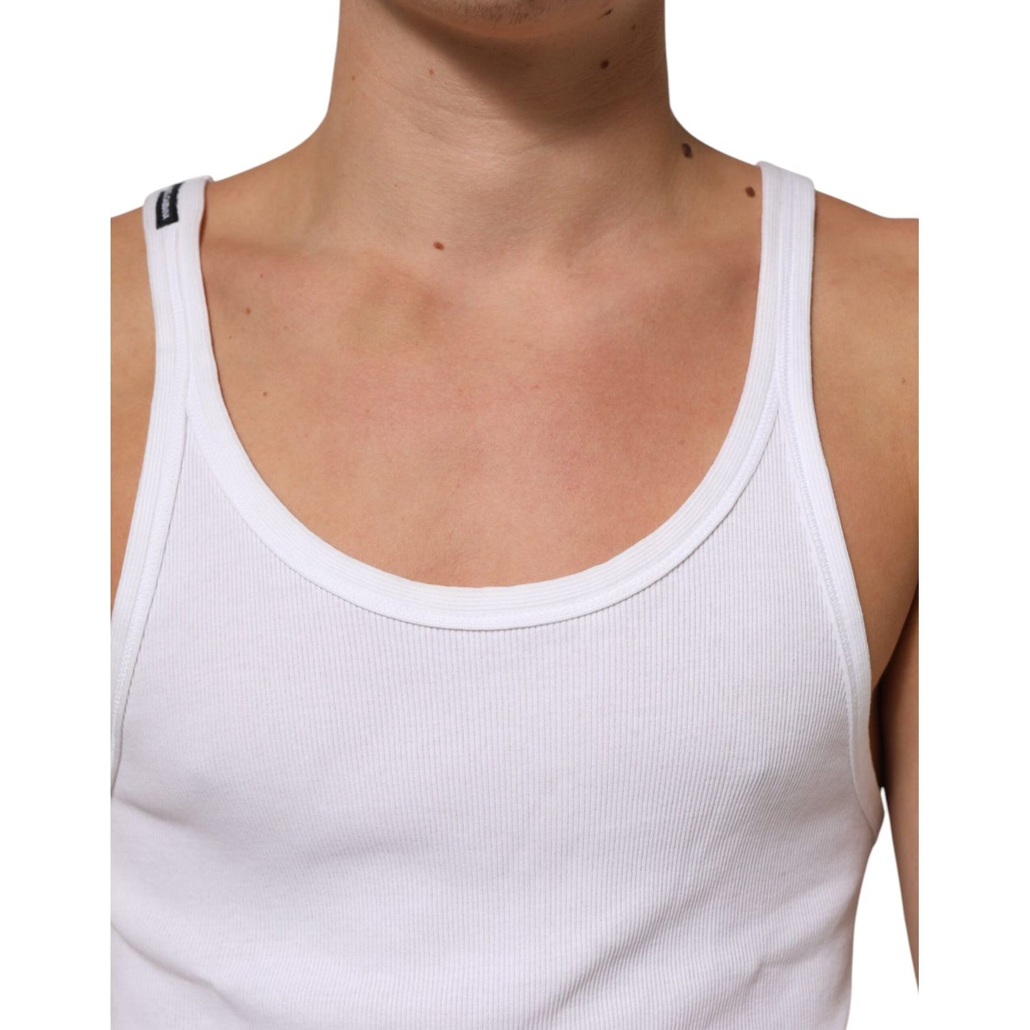 Dolce & Gabbana White Sleeveless Round Neck Tank Top T-shirt, men's soft cotton, regular fit, with logo, made in Italy, minor defect.