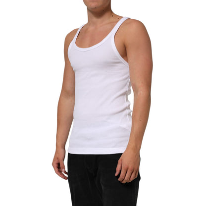 Dolce & Gabbana White Sleeveless Round Neck Tank Top T-shirt made from soft cotton, featuring a classic design for men's comfort and style.