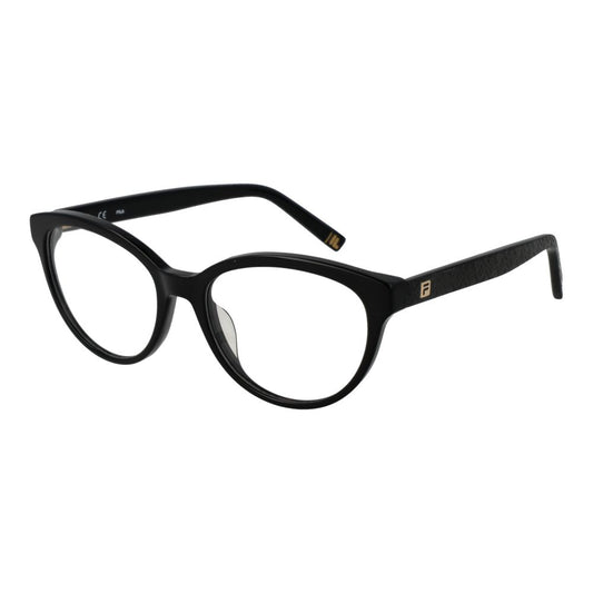 Fila Black Women Glasses Frame in full-rim cat eye style, black cellulose acetate with demo lenses, spring hinge, size 53-17-140.