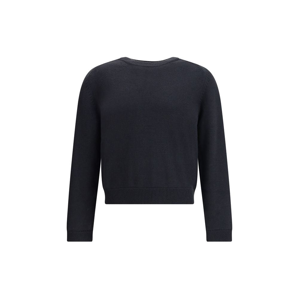 Back view of Our Legacy Blue Merino Wool Sweatshirt in off black with saddle sleeves and ribbed hem