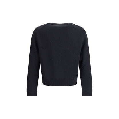 Back view of Our Legacy Blue Merino Wool Sweatshirt showcasing saddle sleeves and ribbed hem.
