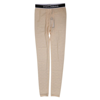 Dolce & Gabbana Beige Nylon Logo Lace Leggings Pants Underwear